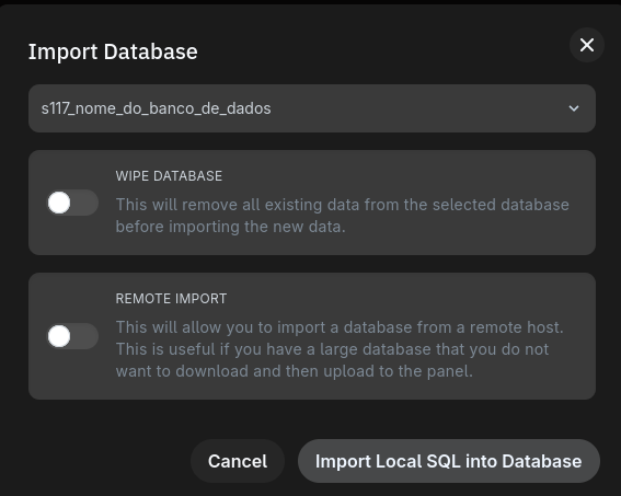Importação Banco de Dados