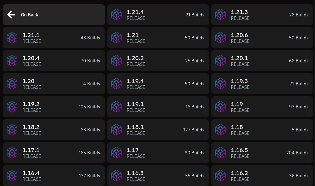 Versions Version Select